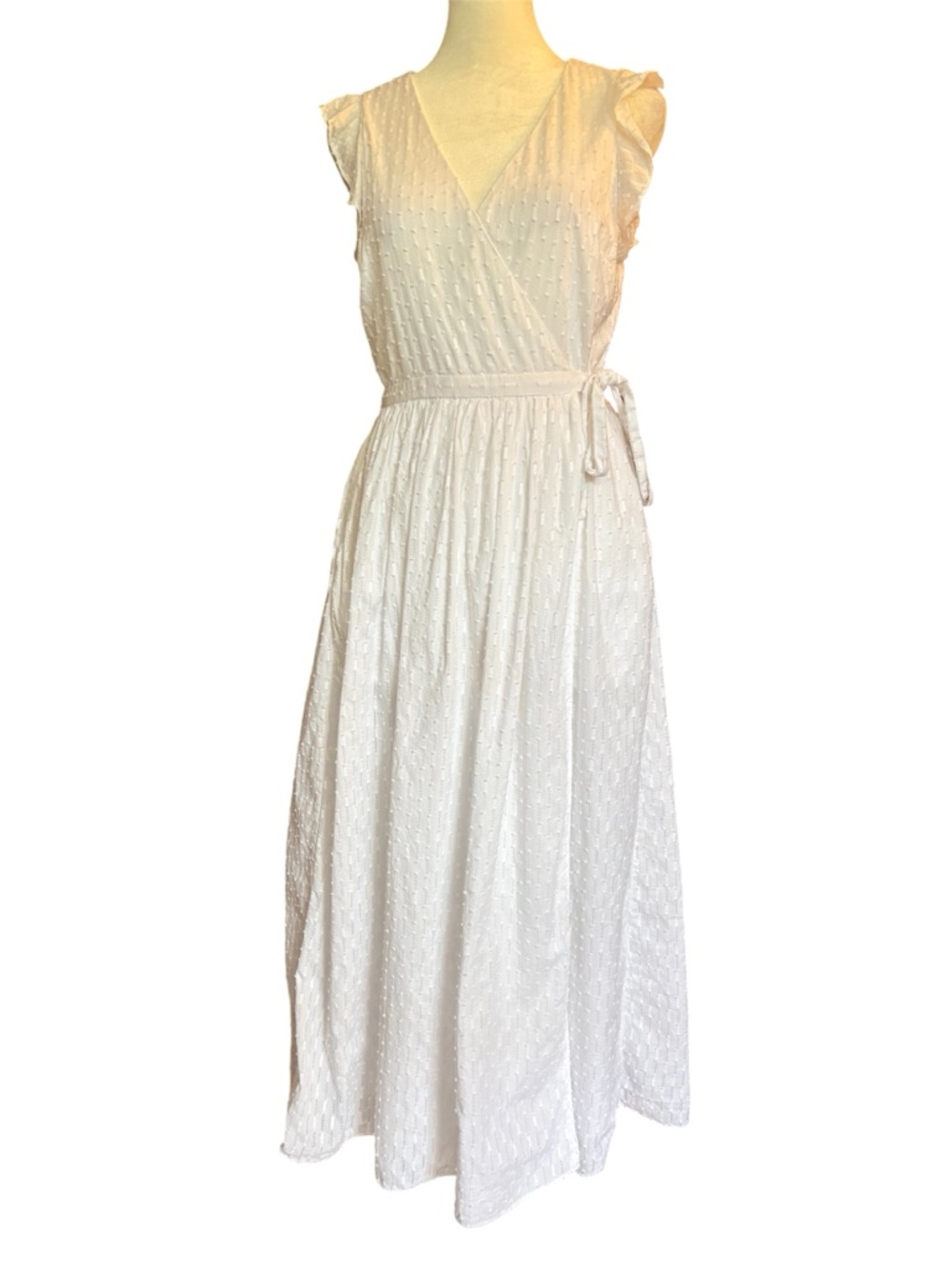 & other stories White Swiss Dot Wrap midi  Dress with Tie Waist size 2